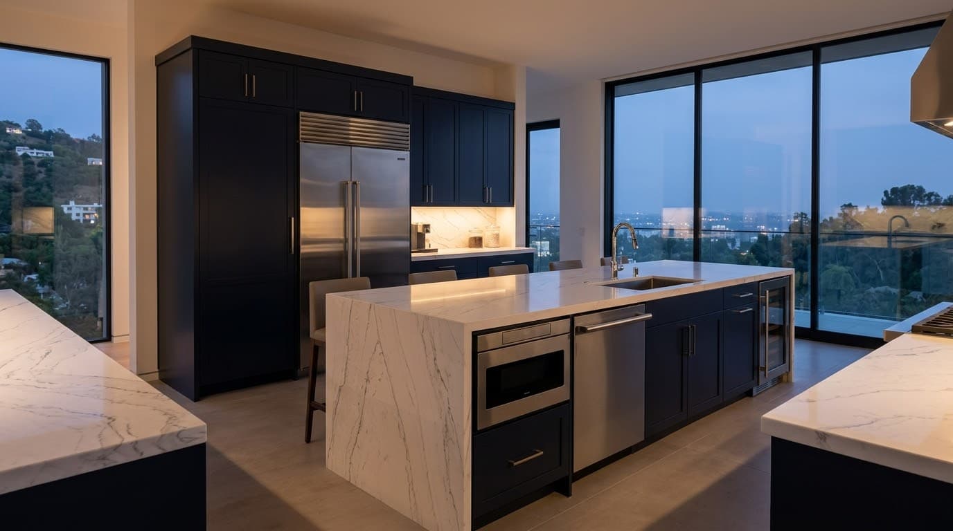 Luxury kitchen with a marble island